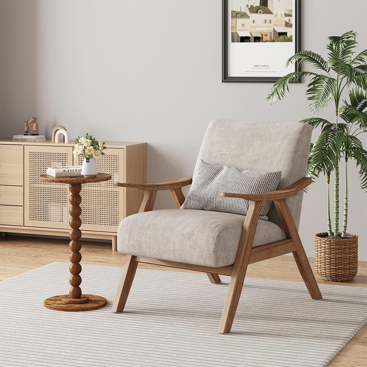 Round Side Table, Small Drink Table for Small Spaces, Pedestal End Table for Living Room, Modern Accent Nightstand with Solid Wood Leg for Bedroom, Corners and Office Brown Color UTBT005F