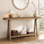HOKYHOKY Solid Wood Console Tables - 63" Pinewood Farmhouse Rustic Hallway Table, Foyer Tables Living Room, Solid Firwood Sofa Table for Entryway, Brown