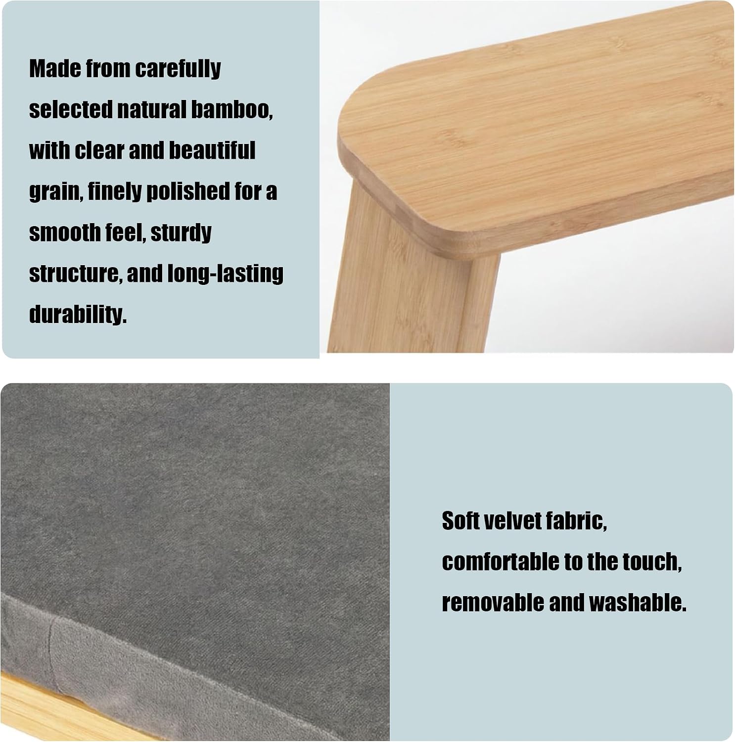 Adjustable Bamboo Meditation Bench with Carry Bag, Foldable Kneeling Yoga Stool, Removable Velvet Cushion, Ergonomic Prayer Seat for Meditation, Yoga, Prayer, Zen Practice (Gray-blue1)