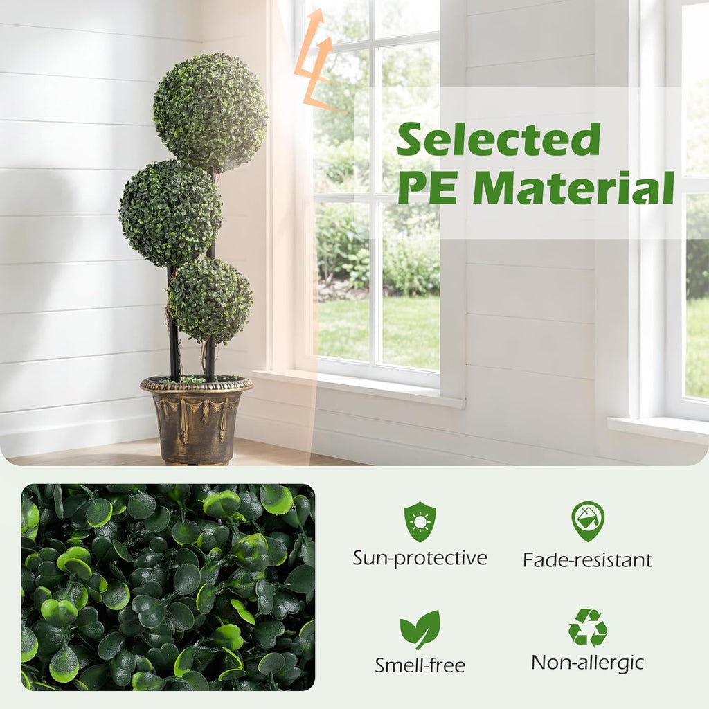 Goplus 3 FT Artificial Boxwood Topiary Tree, Sun-Protective Double Ball Faux Potted Plants, Greenery Indoor Outdoor Fake Plants Shrubs for Entryway Home Office Front Porch Decor (1)