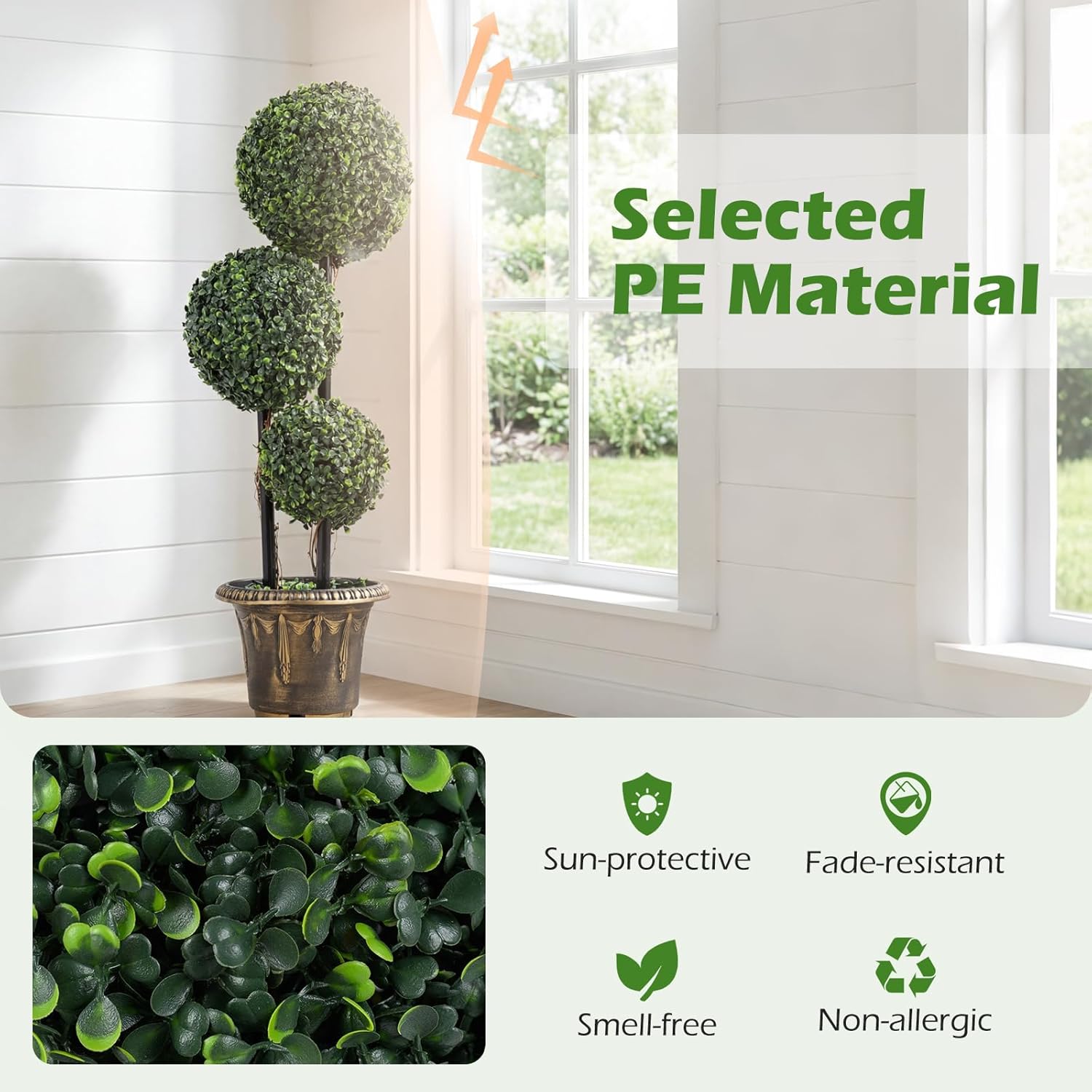 Goplus 3 FT Artificial Boxwood Topiary Tree, Sun-Protective Double Ball Faux Potted Plants, Greenery Indoor Outdoor Fake Plants Shrubs for Entryway Home Office Front Porch Decor (1)