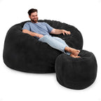 ULTIMATE SACK | 6 Ft Bean Bag Chair &Foot Stool | Charcoal Fur | Foam Filled - Removable Washable Cover