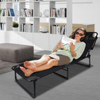 Chaise Lounge Chair | Outdoor Tanning Chair with Pillow[4 Positions] | Heavy Duty Portable Lounge Chairs | Patio Chaise Lounger Camping Cot for Outdoor Sunbathing Patio Pool Lawn Deck Poolside Black