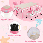 Arlopu Kids Table and 4 Chairs, Height Adjustable Toddler Desk & Chair Set, Anti-Slip Legs, Graffiti Desktop, Children Large Multi-Activity Table with 47.2" x 23.6", Classroom, Homes, Daycares (Pink)