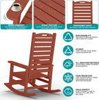 PLUUV Outdoor Rocking Chair with Removable Footboard for Adults, HDPE High Back Patio Rocking Chairs, 330lbs All Weather Porch Rocking Chairs for Outdoor & Indoor -Reddish Brown