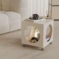 Rolling Side Table with Storage, Metal Frame Square Coffee Table, Mobile Nightstand with Glass Top, Minimalist End Table for Bedroom, Living Room(White)