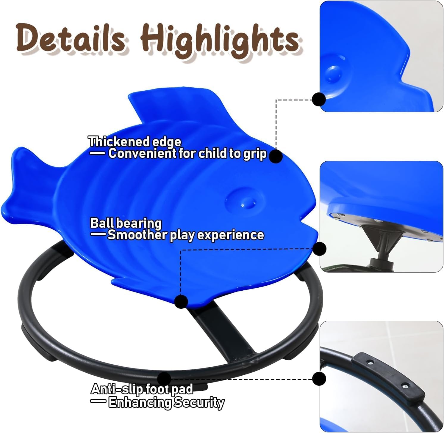 Sensory Spinning Chair for Kids with Autism & ADHD, Swivel Chair for Indoor/Outdoor Use, Sit and Spin Toys, Fish-Shaped Sensory Chairs for Autistic Children, Training Body Coordination (Dark Blue)