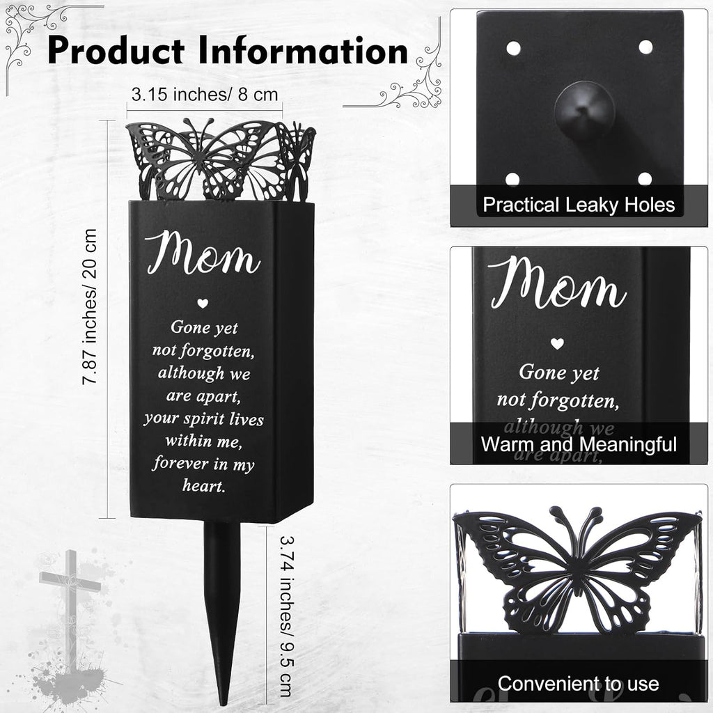 Geosar Cemetery Vases for Grave Metal Flower Butterfly Memorial Flower Holder with Spike Grave Marker Floral Cemetery Funeral for Mom Grandma Lawn Yard Outdoor Funeral(Fresh)