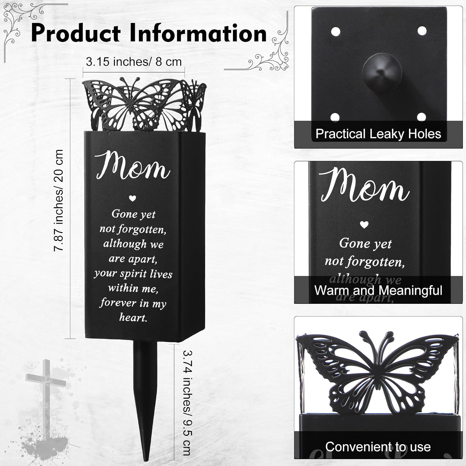 Geosar Cemetery Vases for Grave Metal Flower Butterfly Memorial Flower Holder with Spike Grave Marker Floral Cemetery Funeral for Mom Grandma Lawn Yard Outdoor Funeral(Fresh)