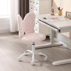 Kmax Kids Desk Chair, Faux Fur Butterfly Chair with Wheels Adjustable Fuzzy Kids Office Chair Cute Swivel Childrens Chair for Bedroom Reading Room - Pink