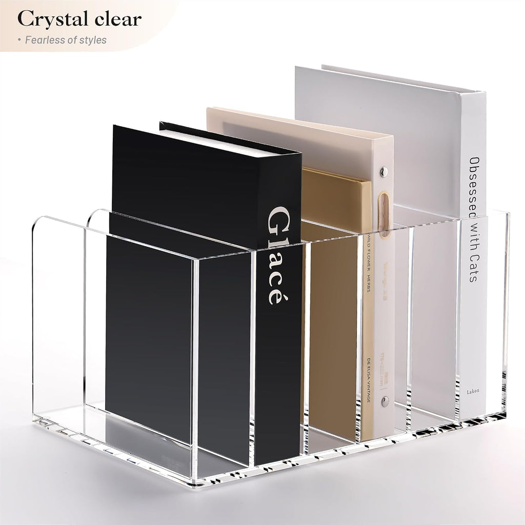 YUXUN Acrylic Magazine Holder,Clear Desk Organizer File Sorter for Notebook,Paper,Envelope,Magazine, Book Storage-Office/Home/Classroom Organization(6 Compartments,B5)