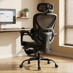 MALOL Ergonomic Mesh Office Chair with Footrest, Executive High Back Computer Desk Chair with 3D Adjustable Headrest & 5-Level Lumbar Support, Reclining Tilt Lock, 3D Arms, 300LBS Capacity, Black