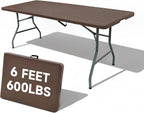 Folding Table 6 Foot, Heavy Duty 600 LBS Capacity, HDPE Wood Grain Pattern, Sturdy Design with Safety Lock, Portable Tables Folding for Camping, Party, Indoor & Outdoor Use, 1 Pack