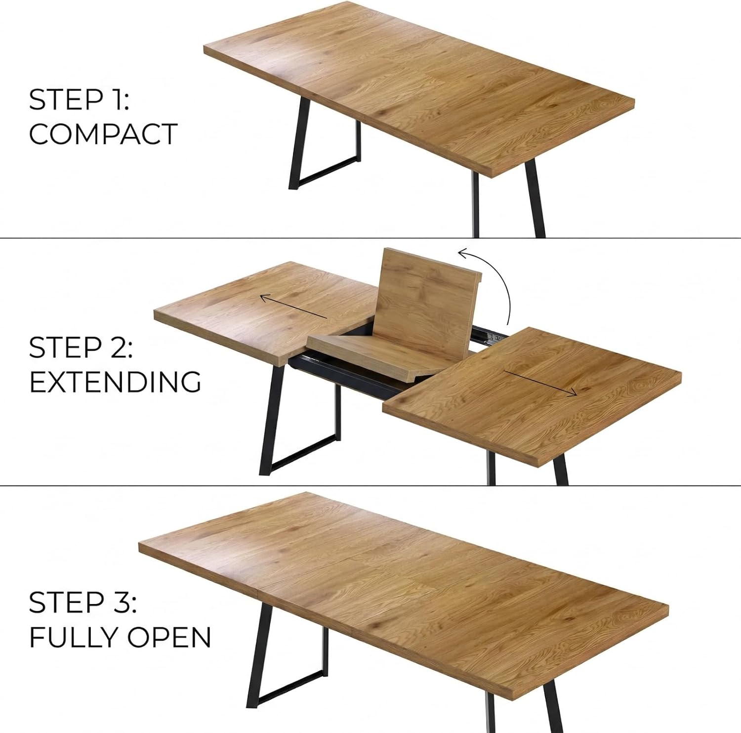 ZckyCine Butterfly Leaf Extendable Dining Table Set 47"-63", Rustic Wood Table with 6 PU Leather Chairs, Modern Scandinavian Dining Room Furniture for Kitchen Apartment