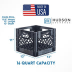 Hudson Exchange 13 x 13 x 11" (16 Quart, 4 Pack) Mesh Commercial Grade Milk Crate Handled Storage Container Tote, Black