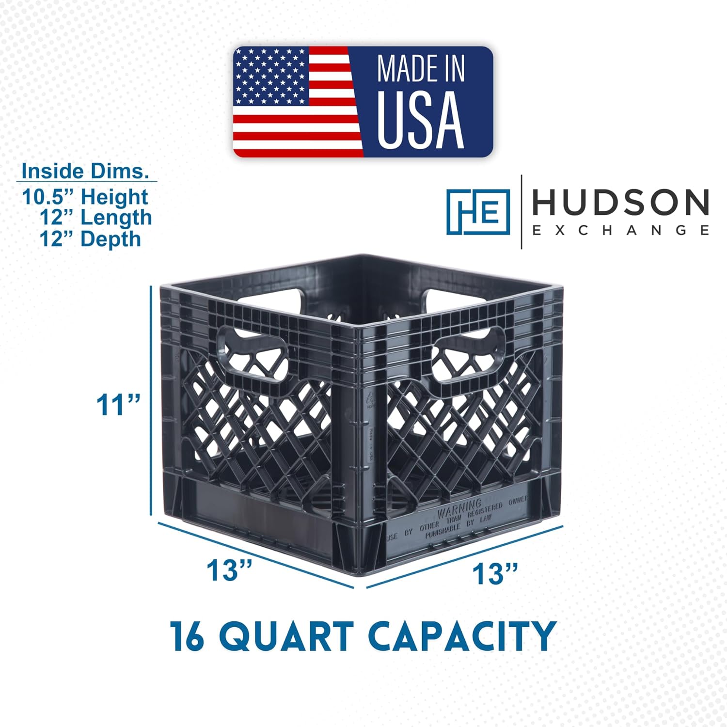 Hudson Exchange 13 x 13 x 11" (16 Quart, 4 Pack) Mesh Commercial Grade Milk Crate Handled Storage Container Tote, Black