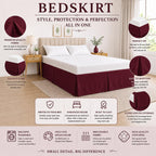 Box Pleated Bed Skirt – 100% Egyptian Cotton, 11 Inch Drop Bed Frame Cover Easy to Put On Hotel Class Luxurious Bedding (Wine, Queen, 11 Inch Drop)
