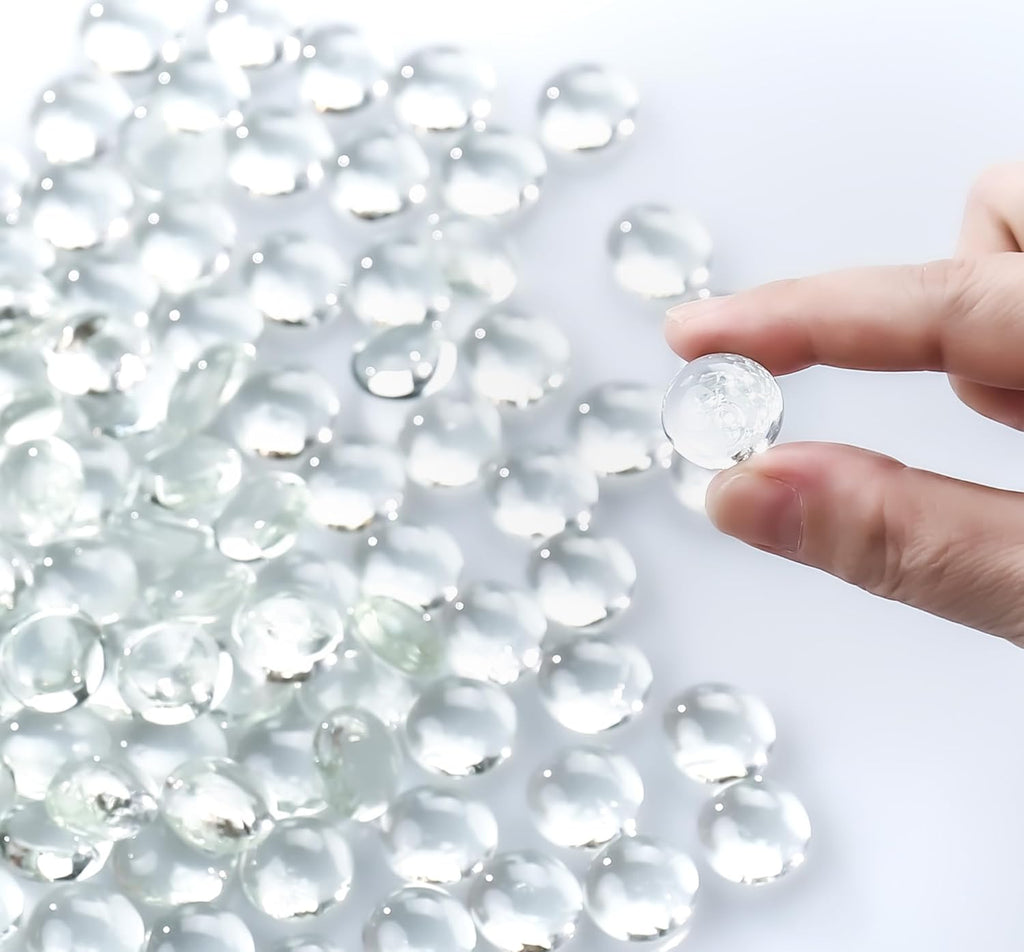 CYS EXCEL 5 LBS Clear Glass Beads for Vases Flat Marble Gemstone Beads Vase Fillers Aquarium Decor Rocks Floral Centerpieces Stones Mosaic Pebbles