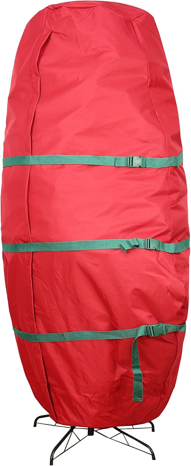 Sattiyrch Upright Christmas Tree Storage Bag,Fits Up to 7.5 ft Tall Artificial Tree,Heavy Duty 600D Canvas Red Christmas Tree Storage Container with Sleek Zipper and Durable Handles (7.5 FT)