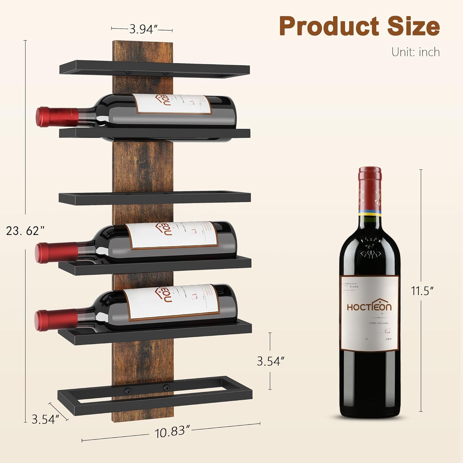 Hoctieon 2-Set 6 Tier Wall Mount Wine Rack, Wall Mounted Wine Bottle Racks for Display and Storage, Hanging Bottle Holder, for Living Room, Dining Room, Bar, Wine Cellar, Rustic Brown