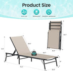 Amopatio Folding Lounge Chairs Chaise Lounge for Outside Portable Pool Lounge Chairs Set of 2 with Side Table for Patio Poolside Deck Yard, Weather Resistant, 5-Position Adjustable Backrest