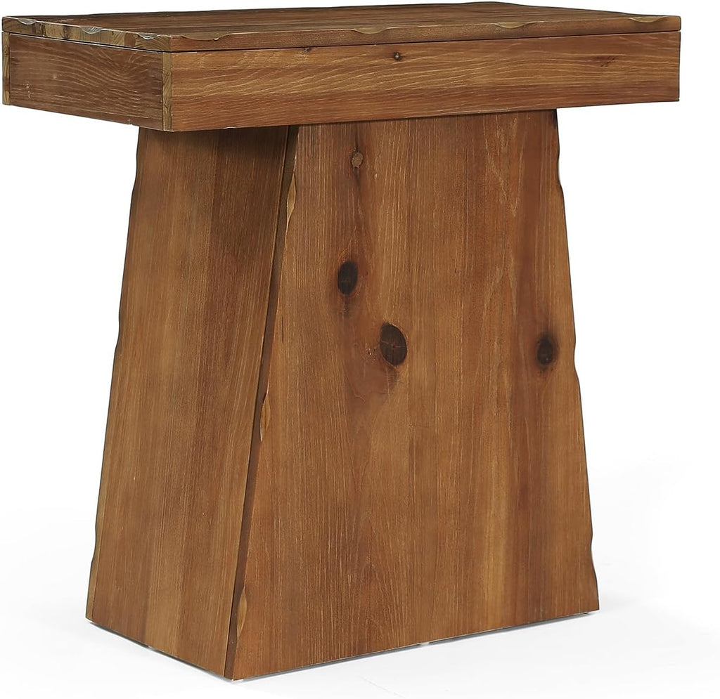 Solid End Table, 23.6" Wood Side Table with Trapezoid Base for Small Space, Living Room, Easy Assembly, Warm Walnut Brown