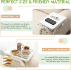 SINWANT Couch Arm Table,Bamboo Couch Arm Tray Clip on Sofa Armrest,Chair Side Table for Small Spaces Drink Eating Dinner