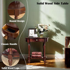 YUNMUARY-Solid Wood End Table Round Side Table with Drawers Vintage Nightstand Sofa Side Tables with Storage Shelf Traditional Retro End Tables for Small Spaces Living Room,Dark Brown