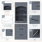 LUMISOL 83.7” Kitchen Pantry, Freestanding Tall Kitchen Hutch with Faux Marble Top, Cupboard Cabinet with 5 Drawers and Adjustable Shelf, Storage Cabinet for Kitchen Dining Room, Set of 2, Gray