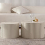 KEVINSPACE Nesting Coffee Table Set of 2 Circle CoffeeTable Modern NestingTables for Living Room Round Fluted Wooden CoffeeTabl No Need Assembly for Bedroom Balcony Lounge 47.25" Beige