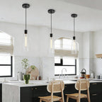 Modern Glass Pendant Lights Kitchen Island, Dimmable Black Pendant Light Fixtures 1 Pack, Adjustable Farmhouse Hanging Light Fixture with Clear Glass Shades for Hallway Dining Room