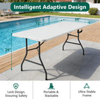 Folding Table and Chairs, 6ft Folding Table with Adjustable Height& PU Leather Padded Folding Chairs 6 Pack, Portable Table and Chairs Set for Indoor&Outdoor Use(White Table& White Chair)