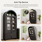 71" Tall Arched Kitchen Pantry, Modern Farmhouse Kitchens Storage Cabinets, Versatile Cupboard for Kitchen, Dining Room, Black, 1 Pc