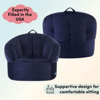 Heritage Kids Pod Curved Back Kids Bean Bag Chair, Soft Plush Lounge Seat for Bedroom or Playroom, Blue