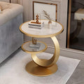 Round Stone Top Side Table with Storage Shelf - Modern End Table for Living Room, Sofa, or Couch
