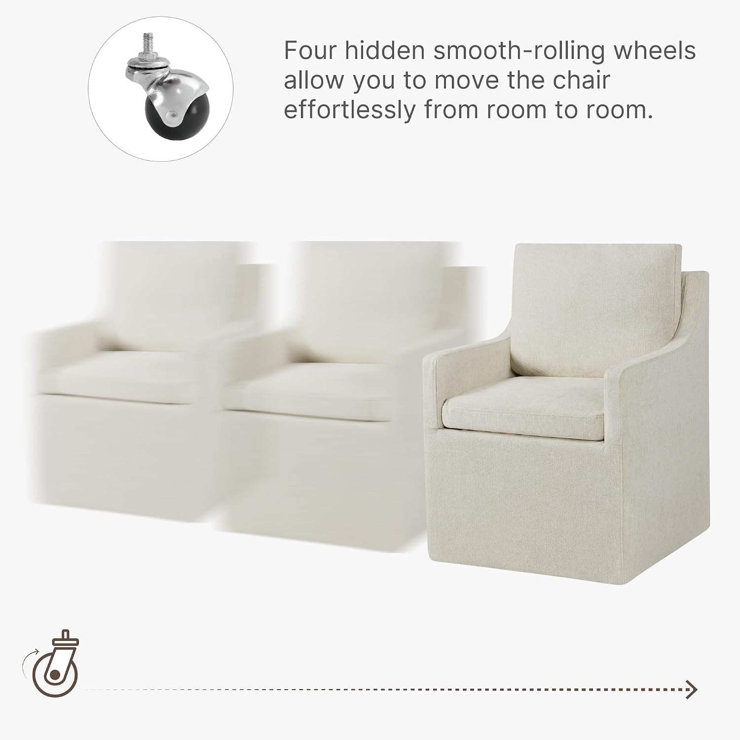 KISLOT Upholstered Dining Chairs Set of 4, Washable Cover Modren Deskchair with 4 Casters & Hidden Storage for Dining Room, Living Room, Home Office, Beige, 4 Box