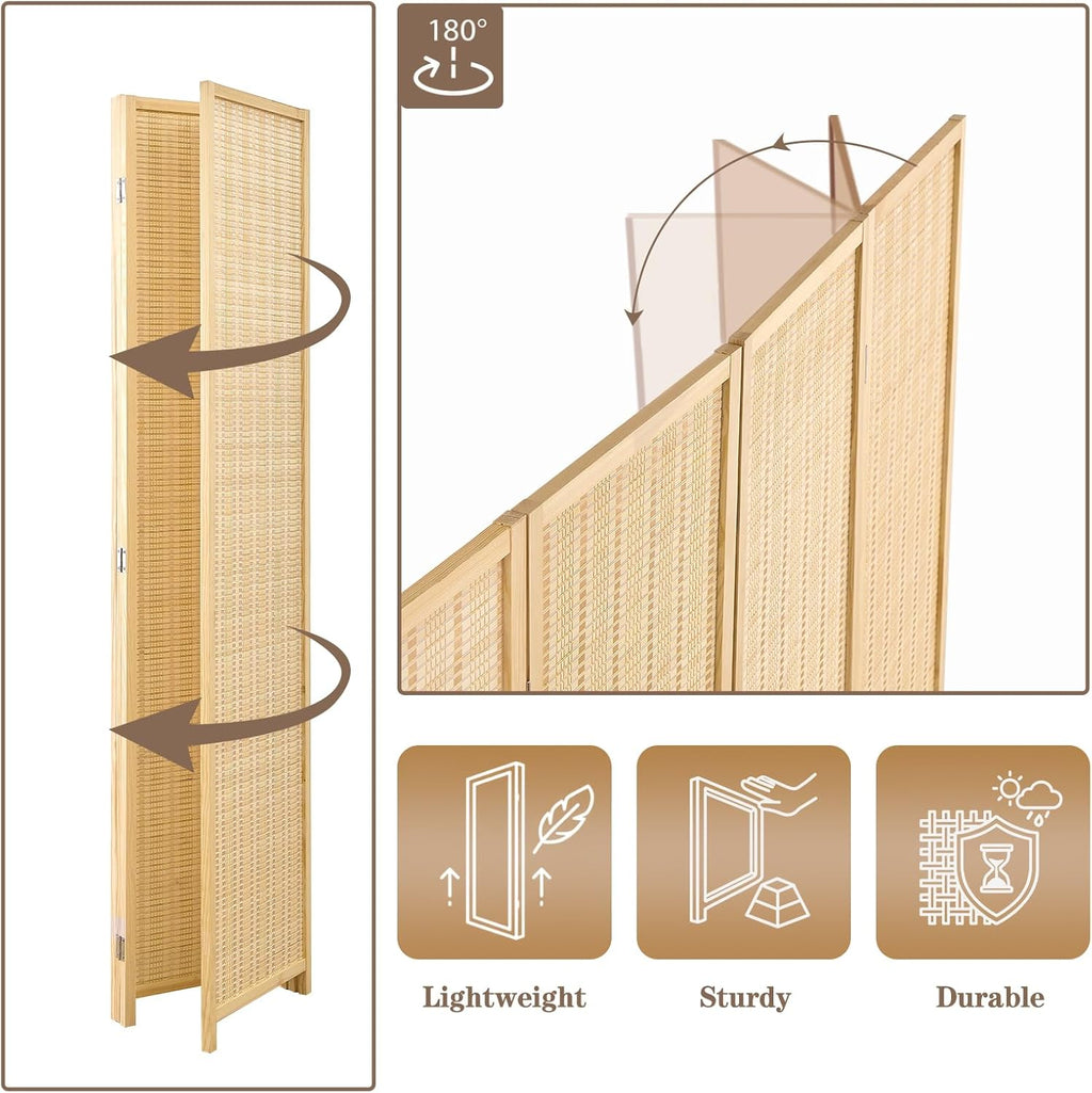 4 Panel Room Divider and Extra Wide Folding Privacy Screen, 63" W x 67" H, Bamboo Room Divider for Room Separation