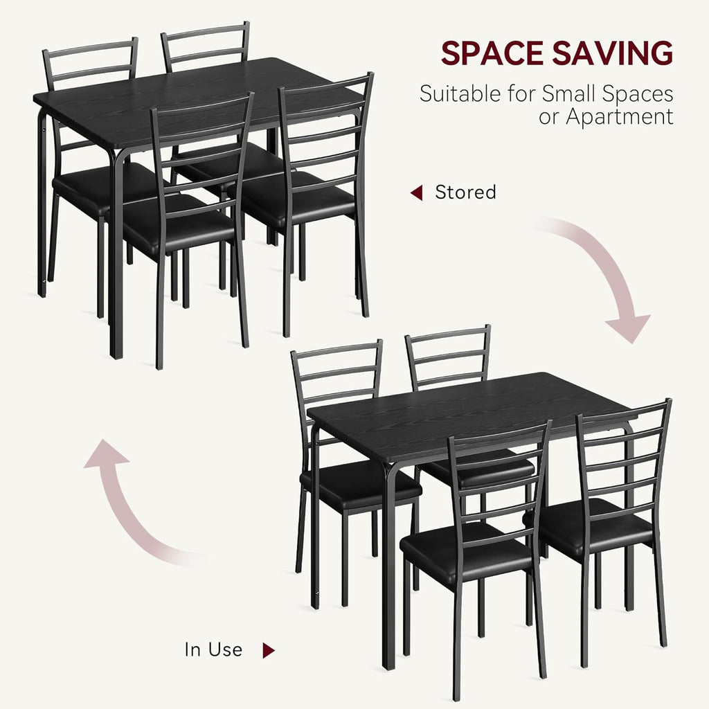 GarveeHome 5-Piece Kitchen Dining Room Table Chair Set for Small Space, Indoor Modern Dinette Set for 4, Square Dinner Table Set for Dinette (Black, Dining Table with 4 Chairs)