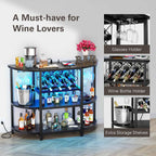 Zarler Bar Cart with Power Outlet Easy to Assemble, LED Home Bar Cabinet for Liquor, 47.3" L x 15.8" D x 36" H Metal Mini Bar Table with 4-Tier Storage, Black