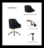 Comfy Home Office Task Chair with Wheels, Cute Modern Upholstered Velvet Seashell Back Adjustable Swivel Vanity Desk Chair, for Women, for Kids, for Girls, Living Room, Bedroom (Black)