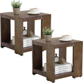 2-Tier Side Table for Living Room Set of 2, Rectangular End Table with Open Storage, Farmhouse Accent Bedside Table for Bedroom, Brown