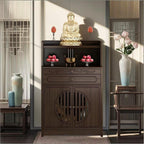 Bamboo Buddhist Altar Table for Home - Meditation Table with Cabinet Door, Chinese for Altar Pooja Tables High Altars with Storage (Ruyi Style)