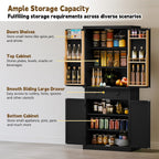 ARTPOWER 72" Pantry Storage Cabinet with Drawer, Freestanding Tall Cupboard Storage Cabinet, Utility Pantry with Door Shelves and 2 Adjustable Shelves for Kitchen, Dining Room,Living Room, Black