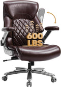 ZSQN 600 Lbs Big and Tall Office Chair, Plus Size Desk Chair with 6D Adjustable Flip Arms, Wide Comfortable Computer Chair with Adjustable Lumbar Support & Dual Rubber Wheels Brown