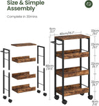 CHOEZON 4-Tier Slim Storage Cart, 9.1'' Kitchen Serving Trolley, Slim Rolling Cart with Handle and Guard Rails, Slim Cabinet for Small Spaces, for Dining Room, Rustic Brown and Black TTC03BF