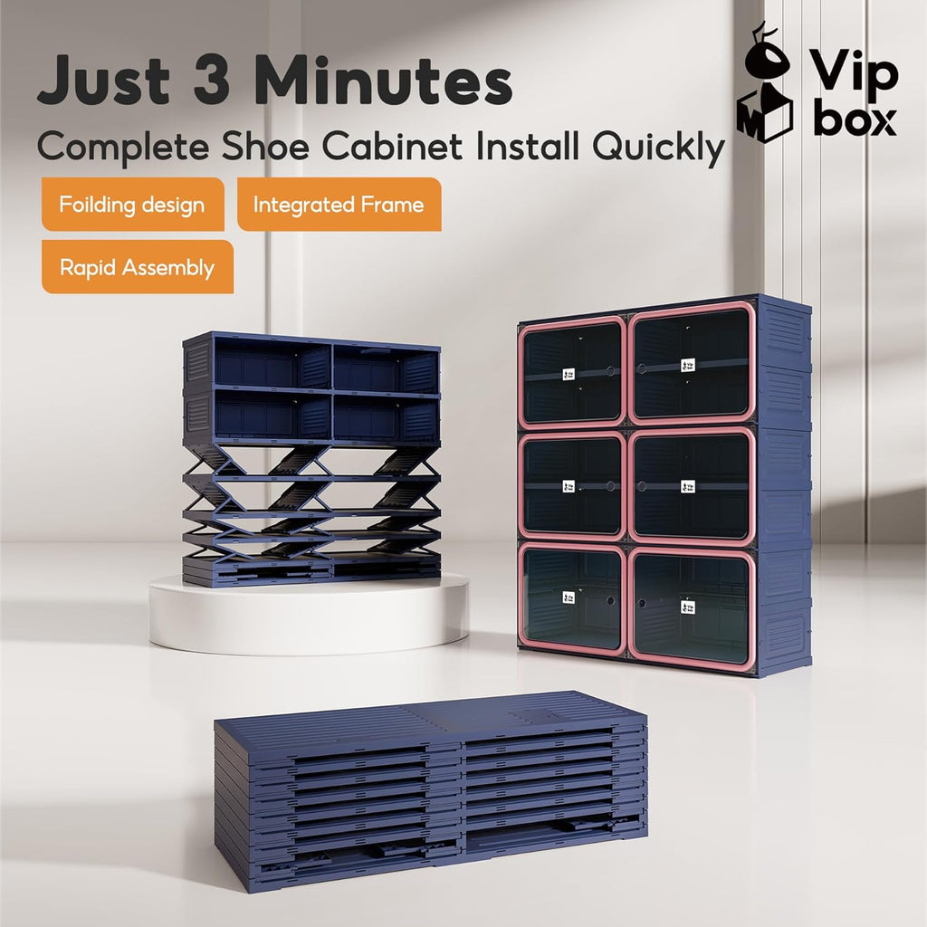 Vipbox Foldable Shoe Rack Organizer with 10-Tier Storage, Easy No-Tool Assembly Shoe Cabinet with Magnetic Clear Doors, Large Capacity 40 Pairs Collapsible Shoe Storage for Entryway, Bedroom， Hot Pink