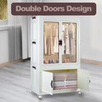 Portable Plastic Wardrobe Closet, Foldable Storage Bins for Clothes, Storage Organizers with Lid and Doors, Stackable Closet Wardrobe with 10 Hangers, White