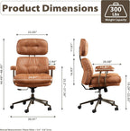 HOOOWOOO Ergonomic Office Chair,Mid Century Modern Computer Desk Chair,Comfy Executive Chair with Extra Wide Tufted Cloudy Seat Lumbar Support High Reclining Back,Suede Leather Cognac Brown