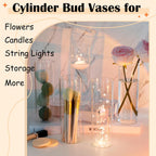 16 Pack Glass Cylinder Bud Vases for Centerpieces, 7.8” H x 2.5” W Clear Flower Vases Bulk, Floating Candle Holder for Wedding Party Home Decor