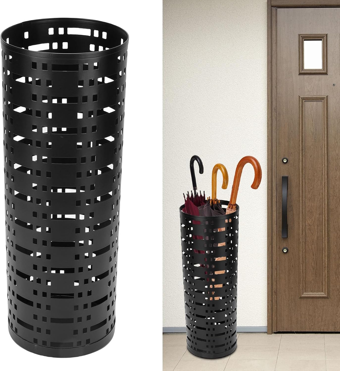 FreeStanding Metal Umbrella Holder for Entryway, Round Umbrella Organizer Bin for Long Short Umbrellas, Walking Sticks, Home Office Indoor (Black)